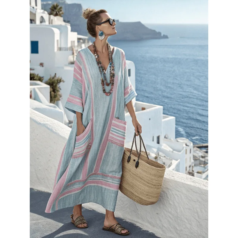 2025 Spring/Summer Elegant Large Print Long Style Pendant Dress