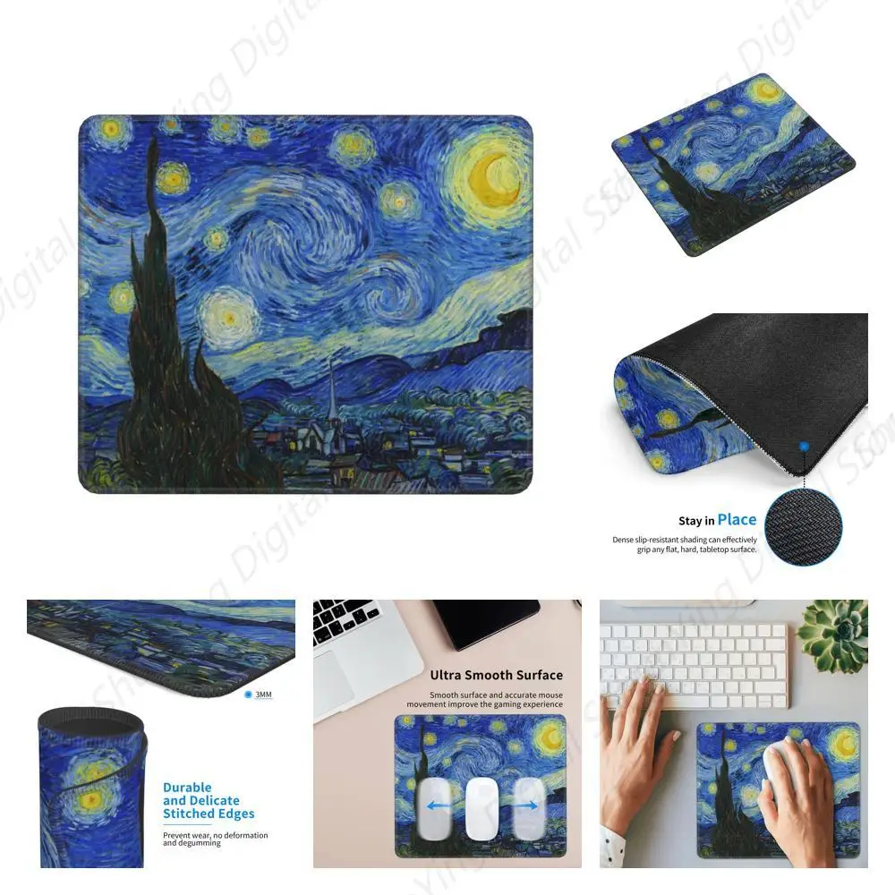 Van Gogh Starry Night Mouse Mat Square Table Mat Stitching Edges Suitable For Home Office Gaming Mouse Mat 25*30cm