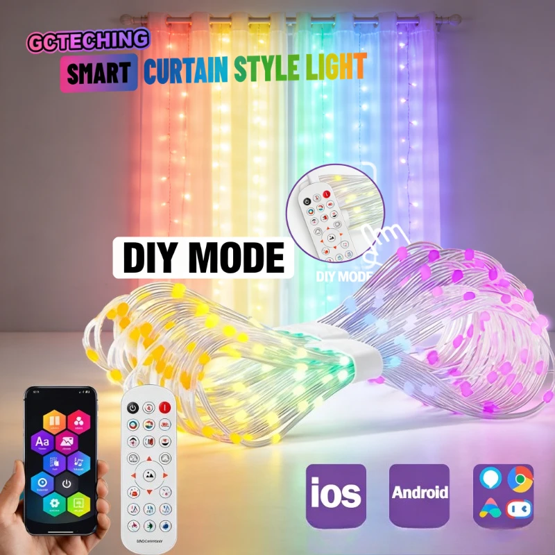 

400LEDs Smart Curtain String Light Bluetooth APP Control Christmas Fairy Light DIY Picture Display Garland Party Wedding Decor