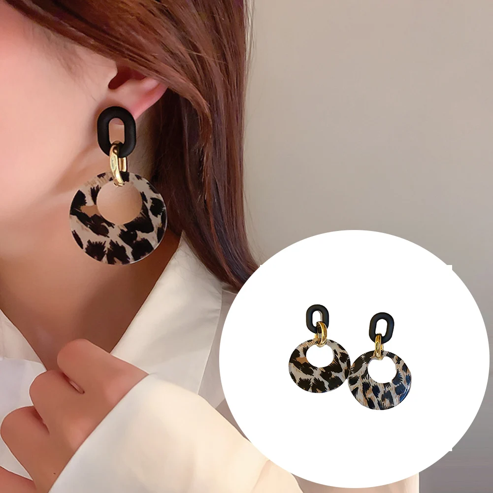 Vintage Leopard Print Geometric Circle Earrings for Women New Trendy Temperament High-End Atmospheric Earrings Jewelry