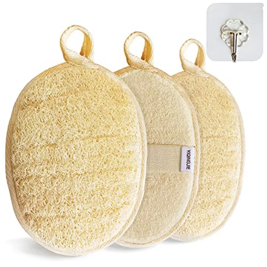 

Natural Loofah Sponge Exfoliating Body Scrubber 3 Pack,Made with Eco-Friendly and Biodegradable Shower Luffa Sponge, Loofah for