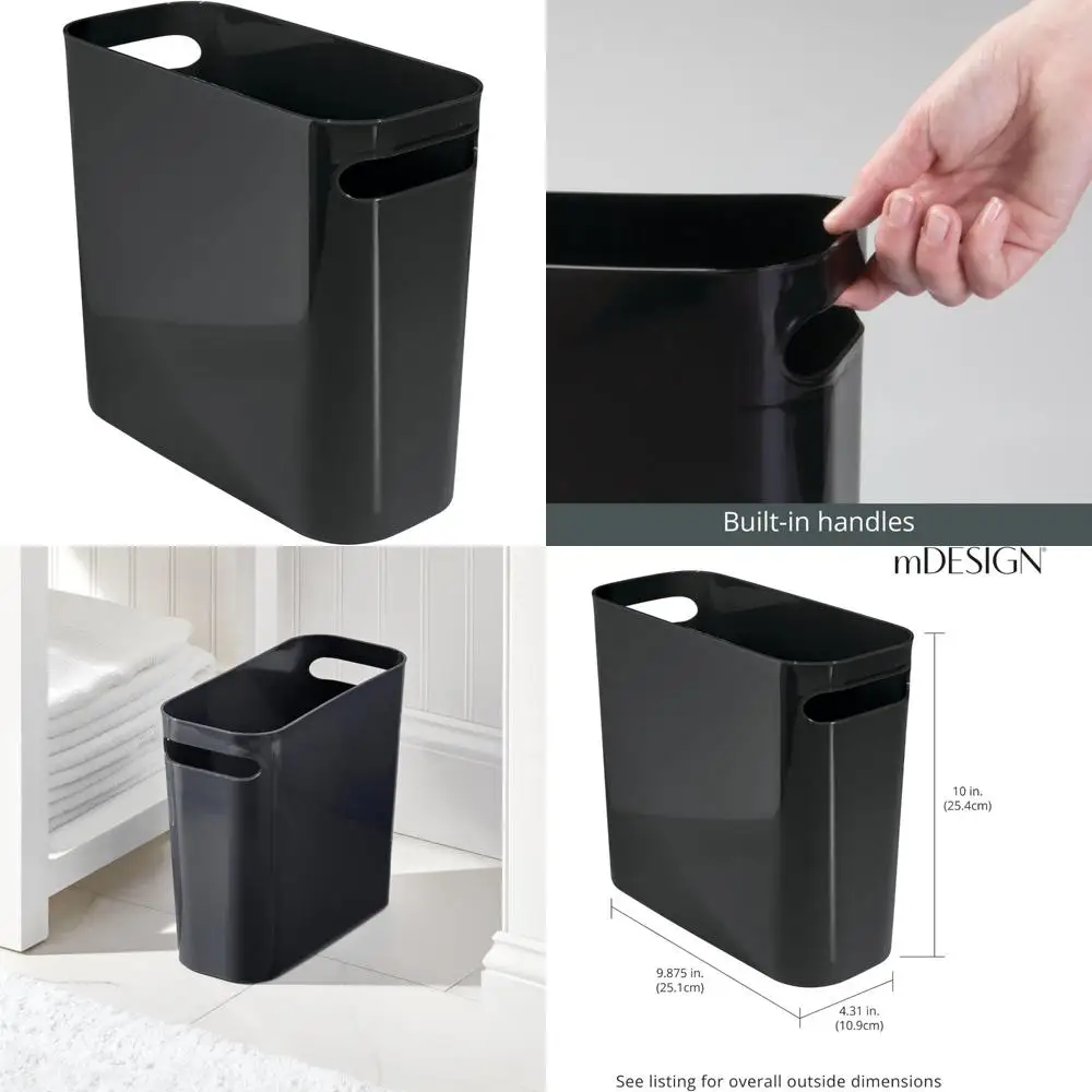 

Маленький пластиковый мусорный бак, корзина для мусора емкостью 1,5 галлона/5,7 литра, узкий мусорный бак с ручками для ванной комнаты, стирки, домашнего офиса -