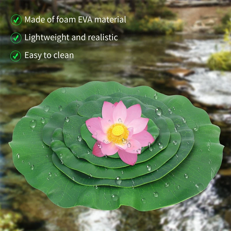 15 Pieces 5 Kinds Artificial Floating Foam Lotus Leaves Lily Pads Fake Foliage Pond Decor For Pool Aquarium Decoration