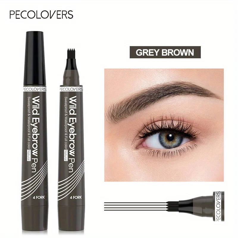 4 Forks Eye Brow Pen, 5 Color Natural Matte Liquid Tint Makeup Long Lasting Waterproof Eyebrow Smudge Proof Cosmetic