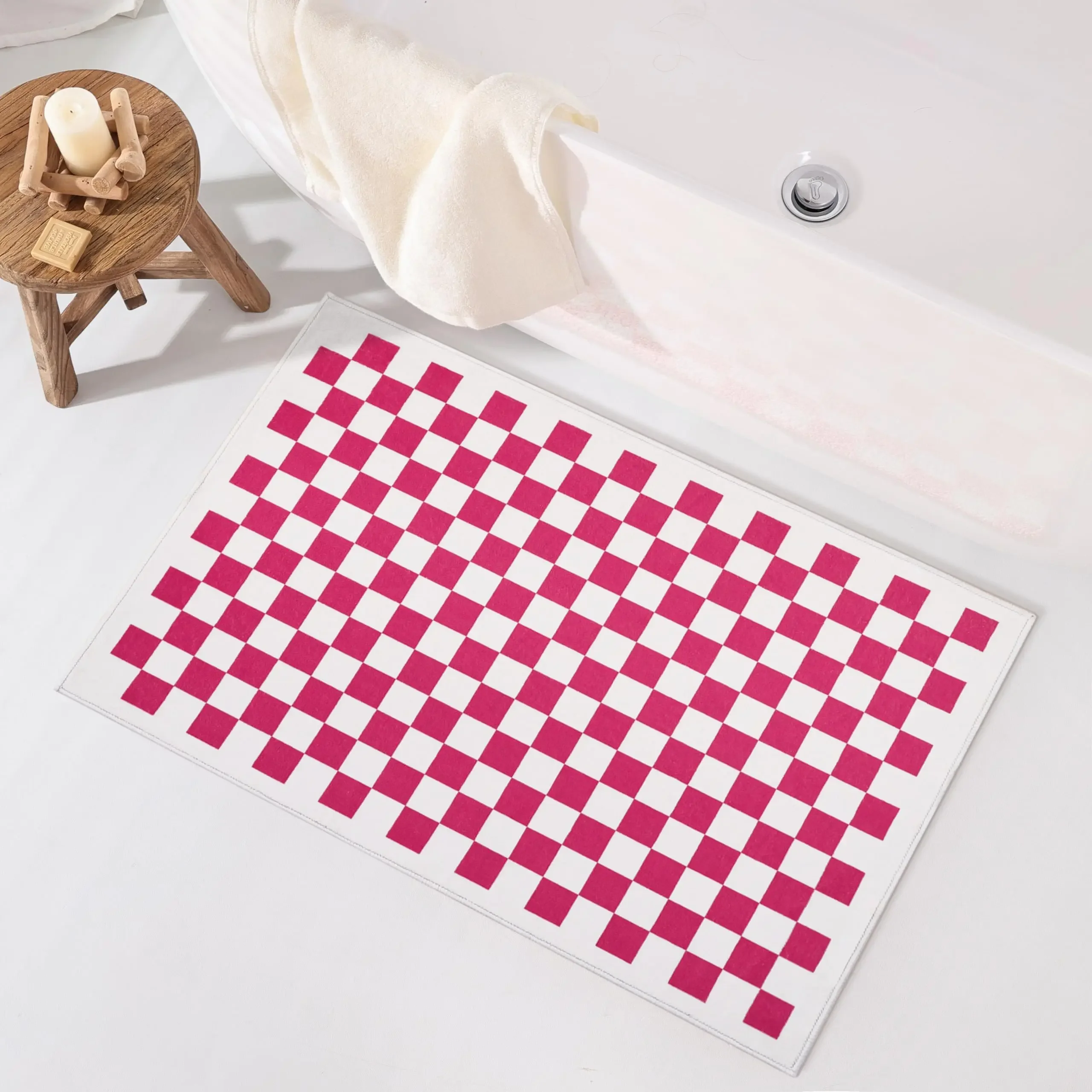 Pink Small Checkered Fashion Chessboard Bathroom Non-silp Doormats Suitable for Living Room Entrance Decorative Accessories Pads