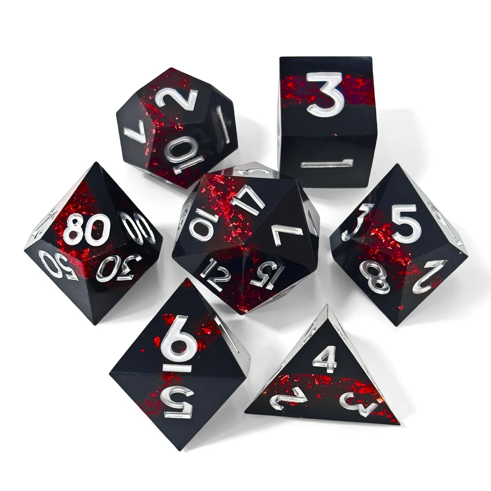 مجموعة نرد من الراتينج الأسود مكونة من سبعة طبقات مع نرد ألعاب لوح الخيال متعدد الأوجه مناسبة لألعاب فريق الجري DND TRPG #4