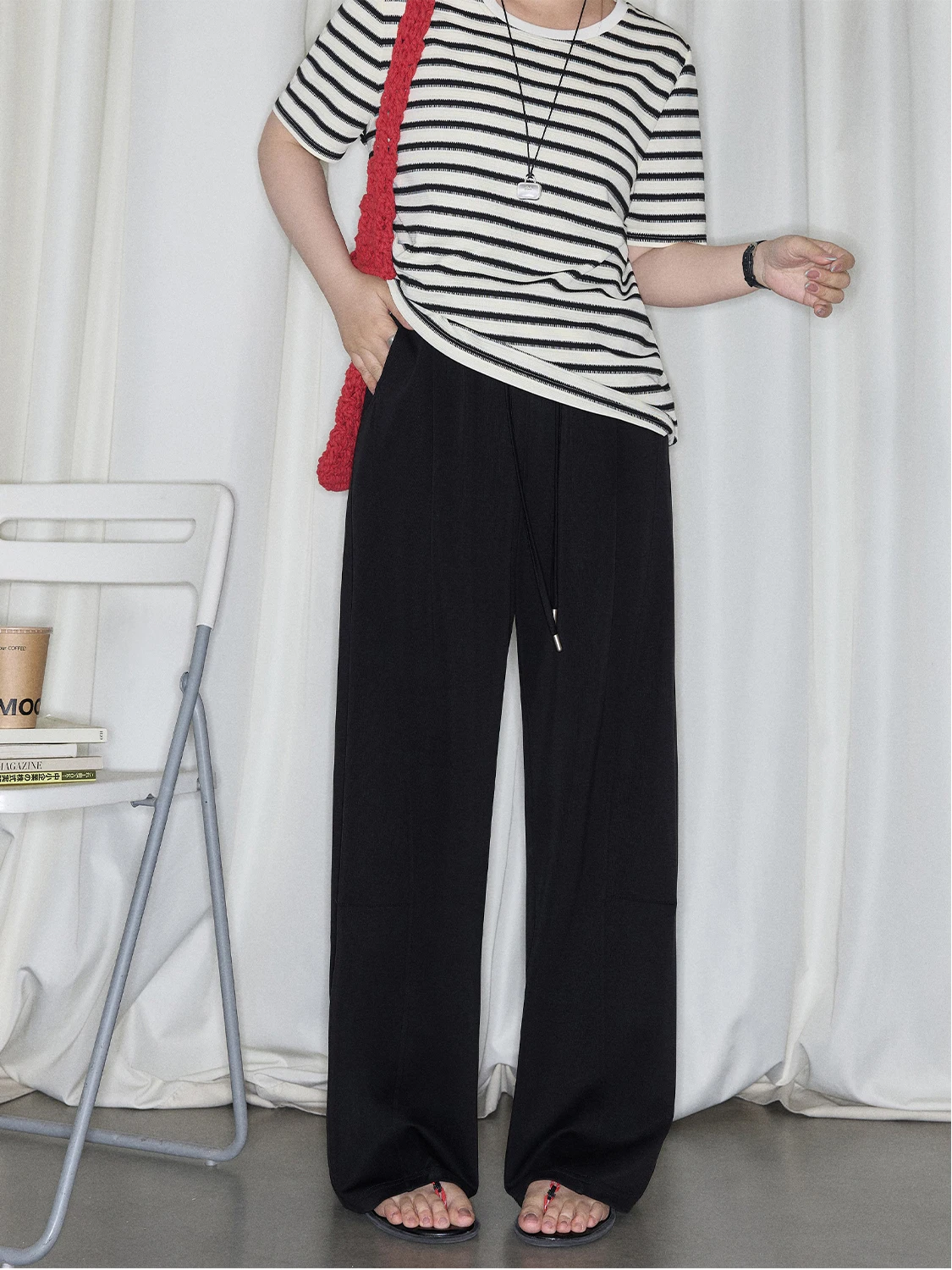 

plus Size Women's Casual Pants Ice Skin Loose Elastic Waist Cool Feeling Wide Leg Pants High Waist Straight Tube Pants