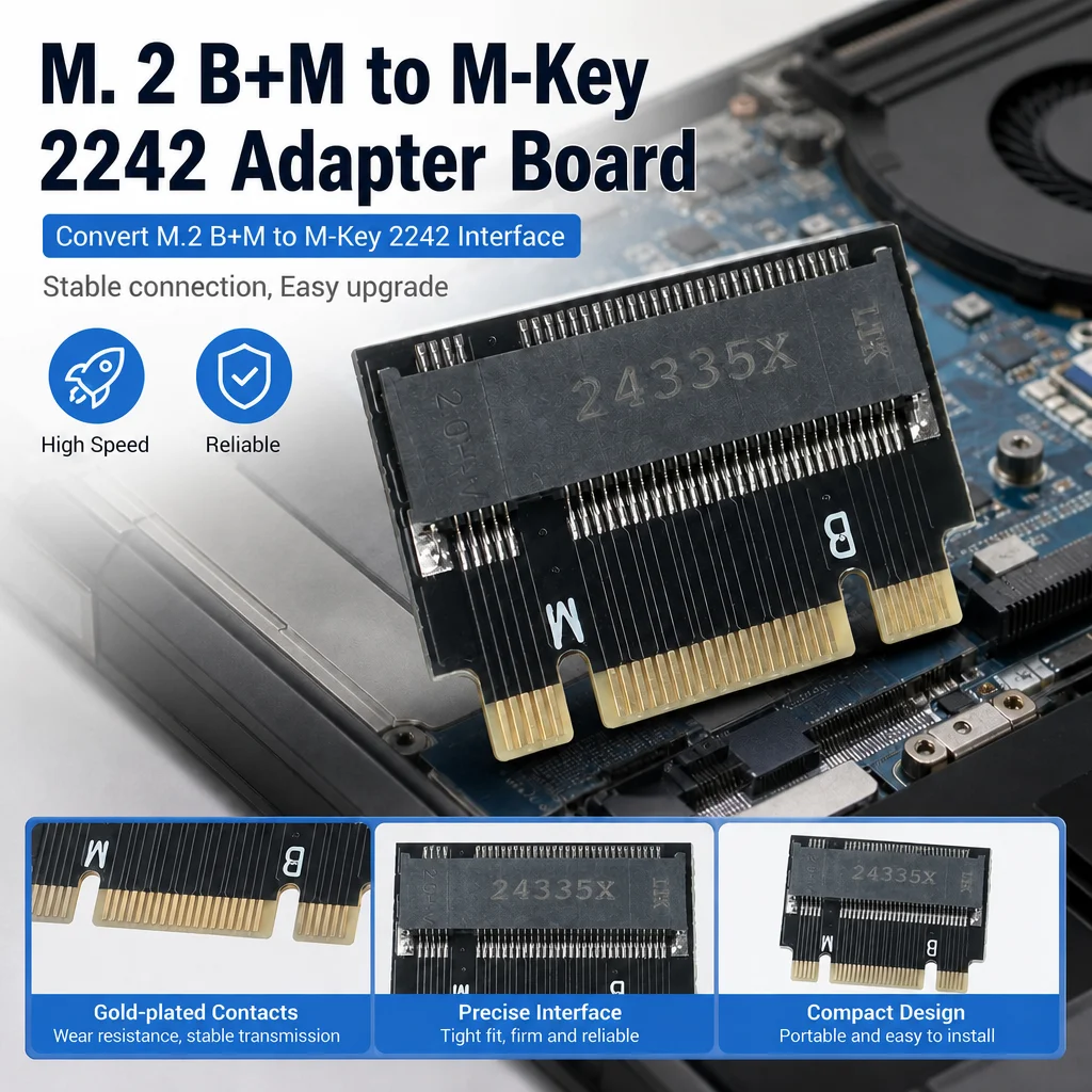 M.2 2230 to 2242 Converter Card M-Key B+M NVME SSD Adapter for X270 X280 T470 T480 L480 T580 Laptop Storage Modification