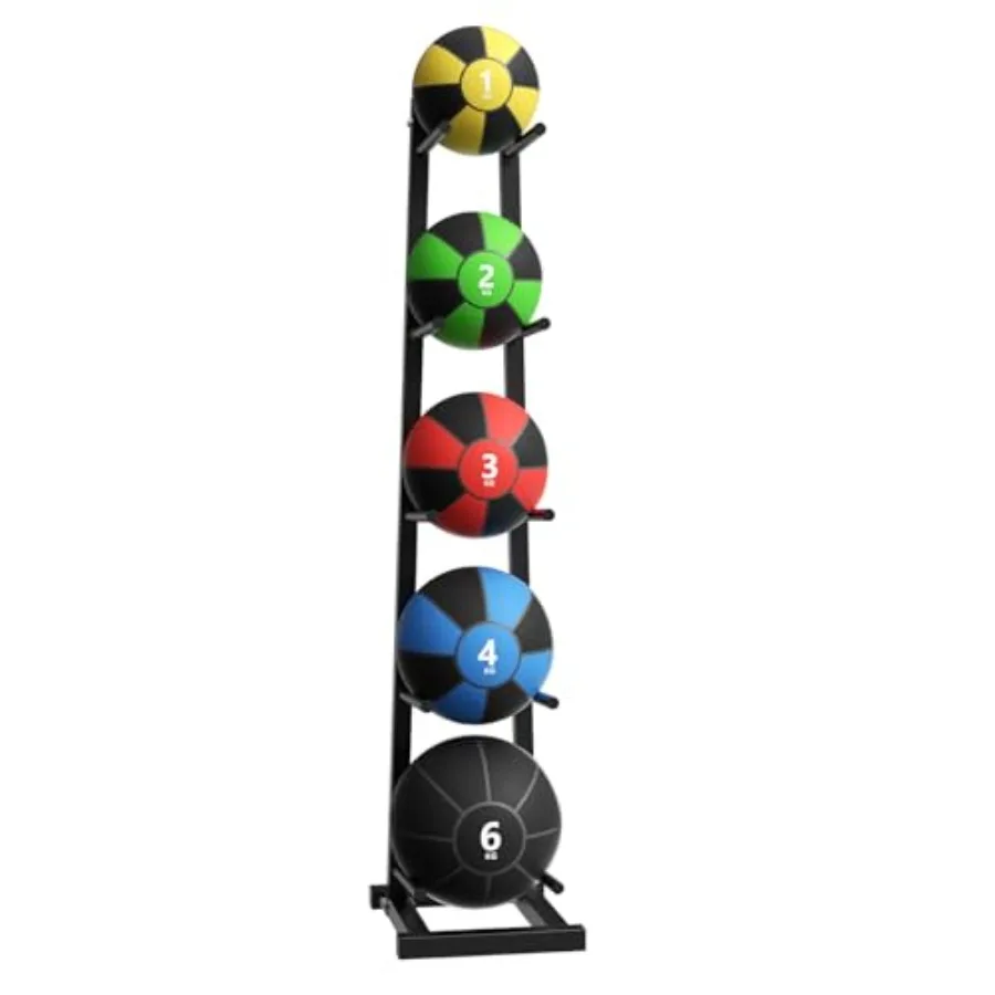 Medicine Ball Rack for Gym Use Steel Construction Black Finish Adjustable 5-Layer Design with Non-Slip Coating