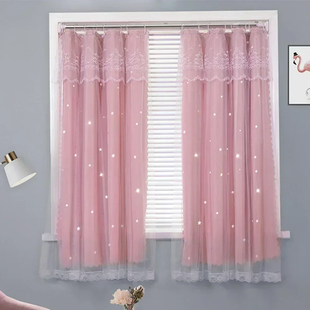 JBTP New Curtains for Living Room Kids Girls Bedroom Decoration Ring Type Free of Punch Gauze Hollow Out Stars Full Sunshade