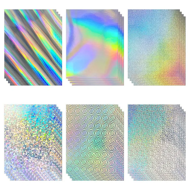 Top-24 Sheets Holographic Cardstock 8.5X11in, 250Gsm/92Lb 6 Mixed Styles Metallic Cardstock Shiny Iridescent Mirror Paper