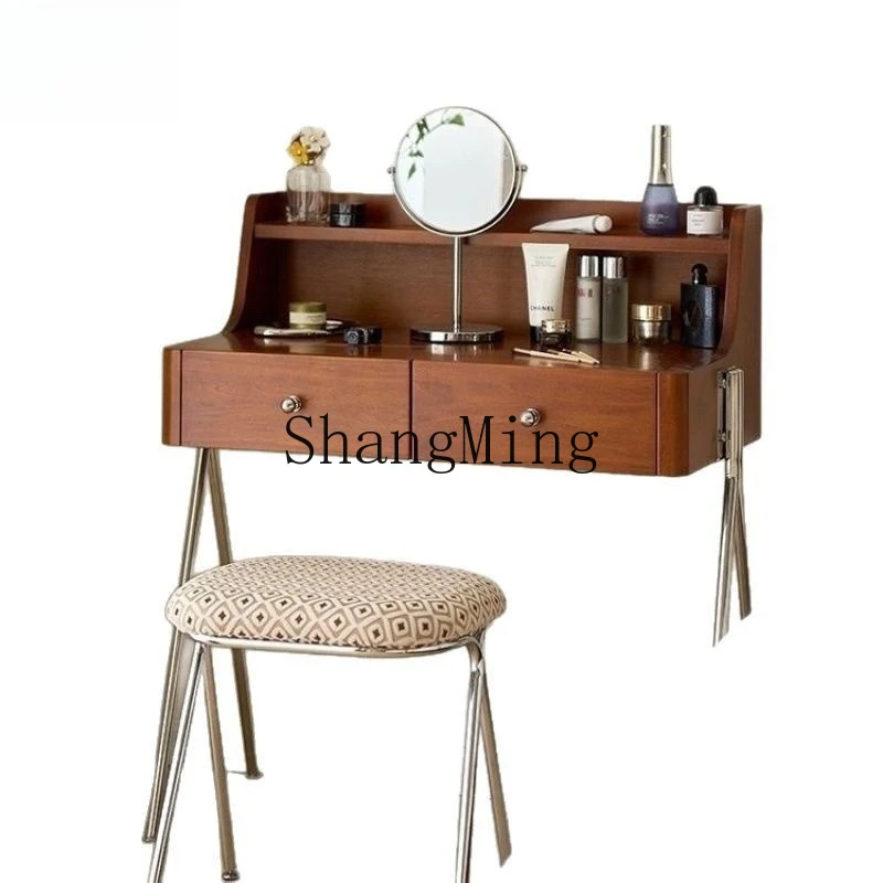

FG retro small apartment storage dressing table solid wood dressing table medieval log bedroom dressing table