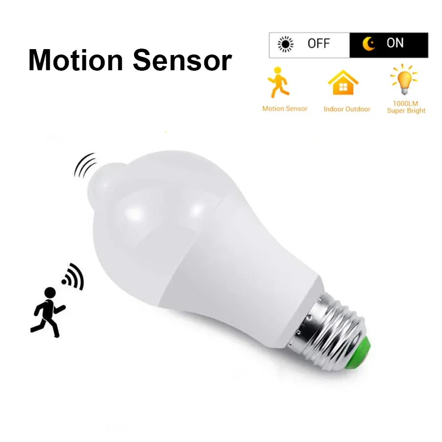 

E27 LED Bulb PIR Motion Sensor 110V 220V 12W Dusk Dawn LED Light Lamps Spotlights Night Light For Home Stair Hallway