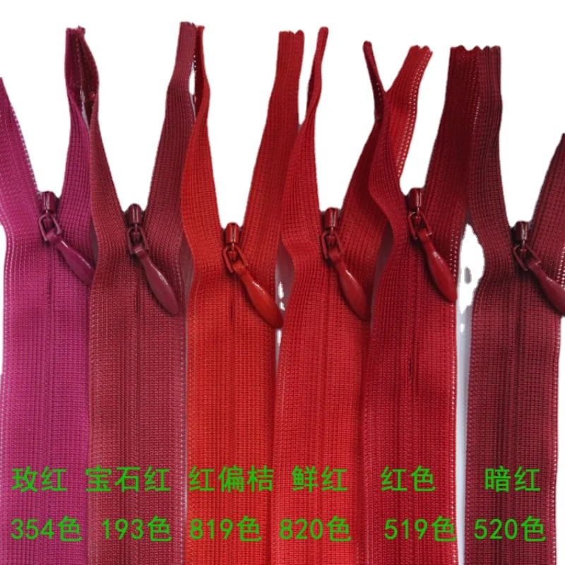 

100pcs/Lot 2CC 25cm 60cm YKK Lace Invisible Nylon Coil Zipper Red Skirt Shirt Wedding Dress Clothing Pillow Sewing Accessory