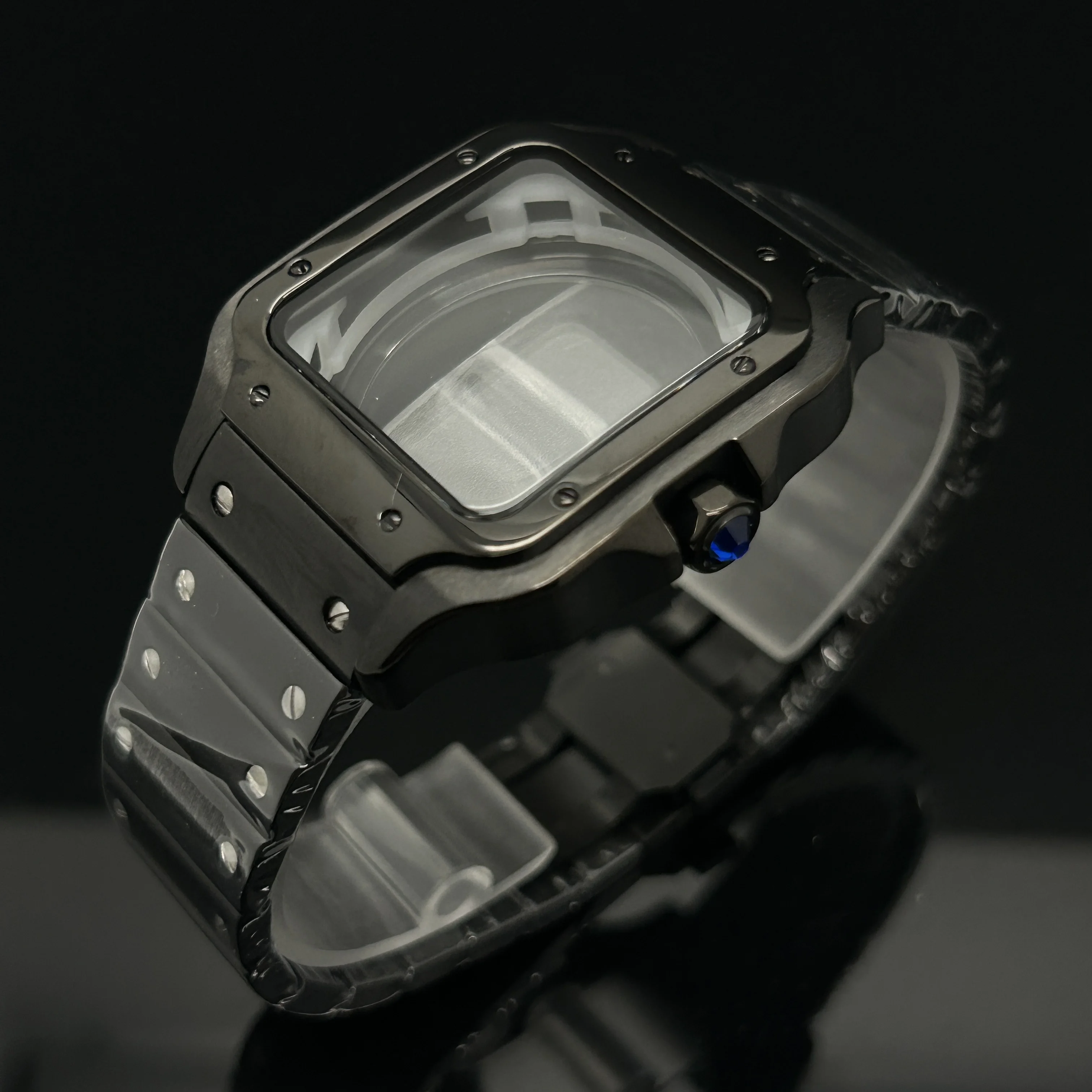 Silver 38mm Modification Square Watch Case Sainless Steel for Seiko Santos Watch Accessories for NH36 NH35 Movements No Logo view 4