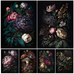 Moody Floral Botanical Moth Gothic Wall Art Canvas Painting Magic Plant Dark Academia Art Poster And Print Home Decor Unframed