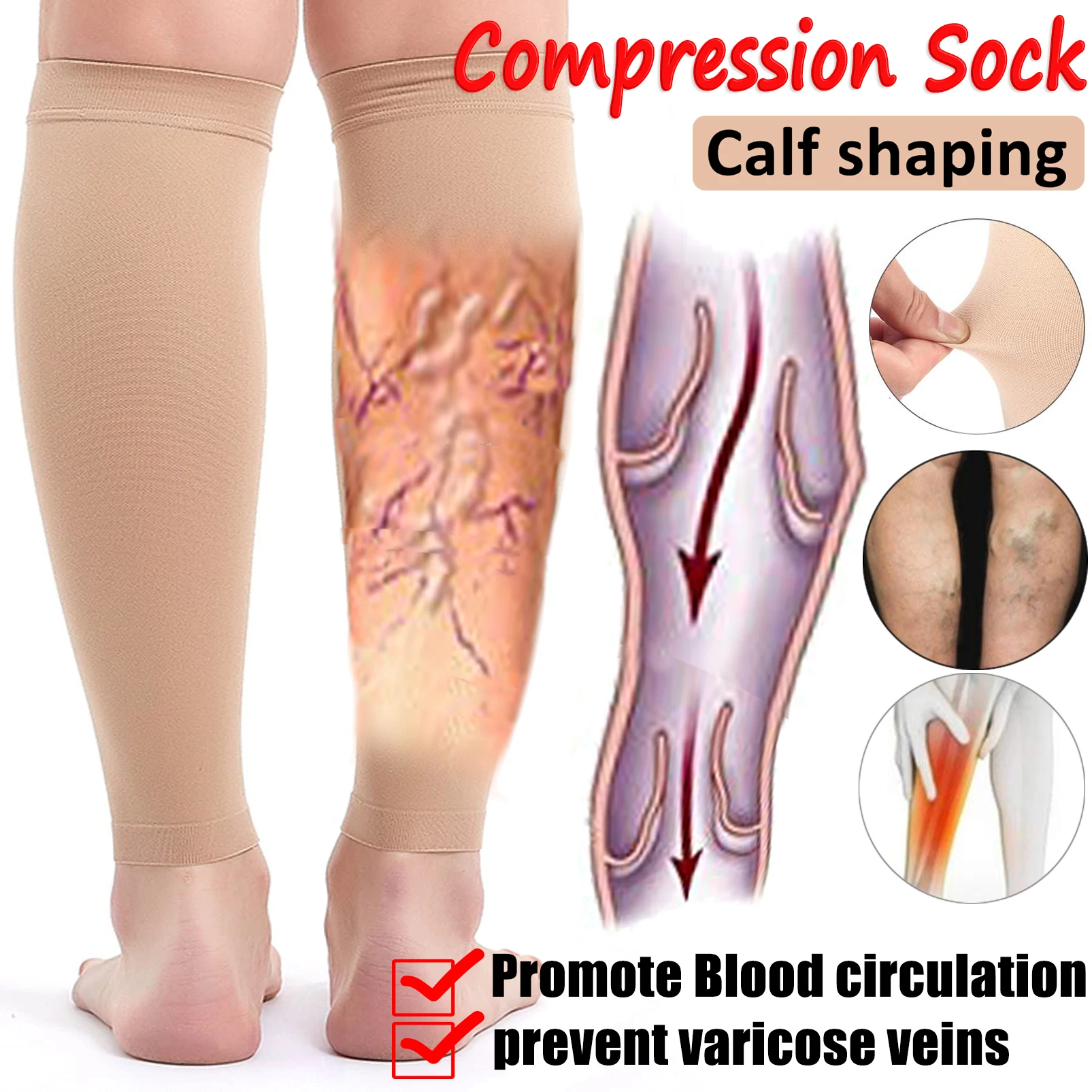 1pair Compression Socks Prevent Calf Varicose Veins Soreness Women Slimming Sock Men Outdoor Sports Pressure Calf Stocking Sock