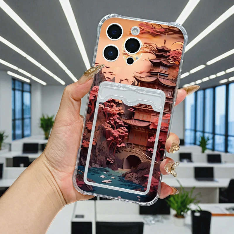Red spiral waves For IPhone 17 Pro Max 16 17 15 7 14 13 Plus 12 Mini 11 XR 16E Air softshell Transparent card pack phone case