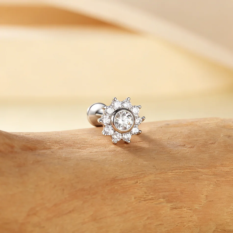 1 Stück Edelstahl Zirkon Ohrstecker mit Innengewinde, Blumen-Labret, Helix Tragus Körperschmuck – Detail 8