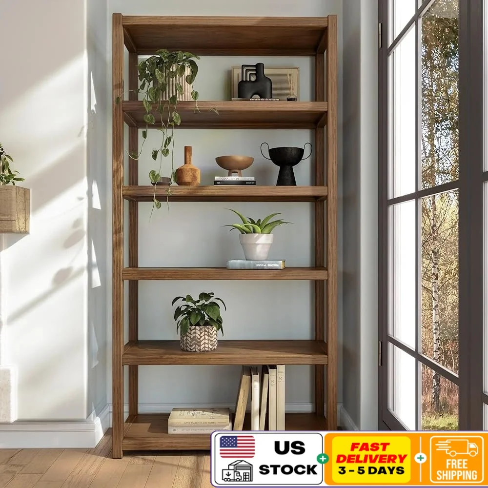 

72 Inch Solid Wood Bookcase 6 Shelf Easy Assembly Non Toxic Finish Modular Pairing Living Room Bedroom Hallway Storage Shelf