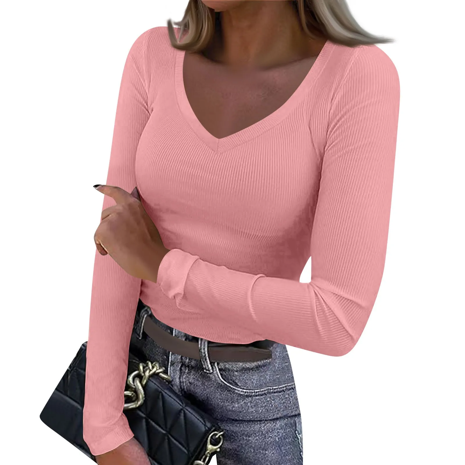 المرأة والشتاء سليم أسفل تي شيرت موضة عادية بلون الخامس الرقبة البلوز كم طويل علوي ملابس النساء Y2k