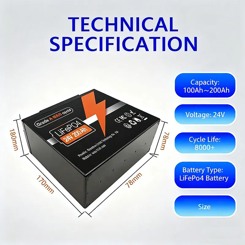 

24V Battery LiFePO4 Battery 24V Support BMS 8000+ Cycles Times For Solar Boat No Tax 100Ah 150Ah 120Ah 200Ah