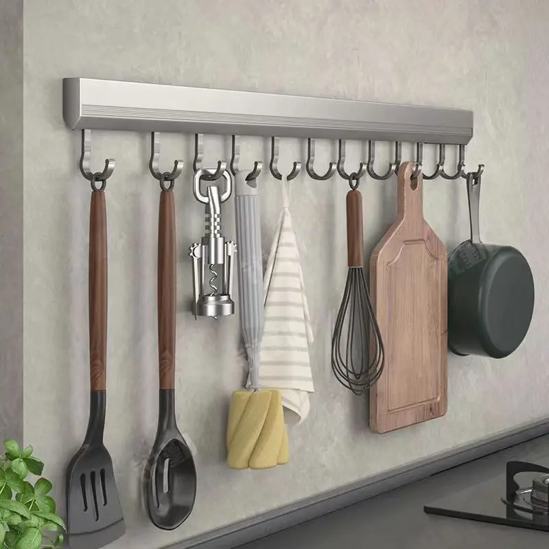 Ponsvrije Muur Gemonteerde Haken Rack Keukengerei Opberg Rij Haak Houder Badkamer Gewaad Handdoek Hangers Multifunctionele Haken