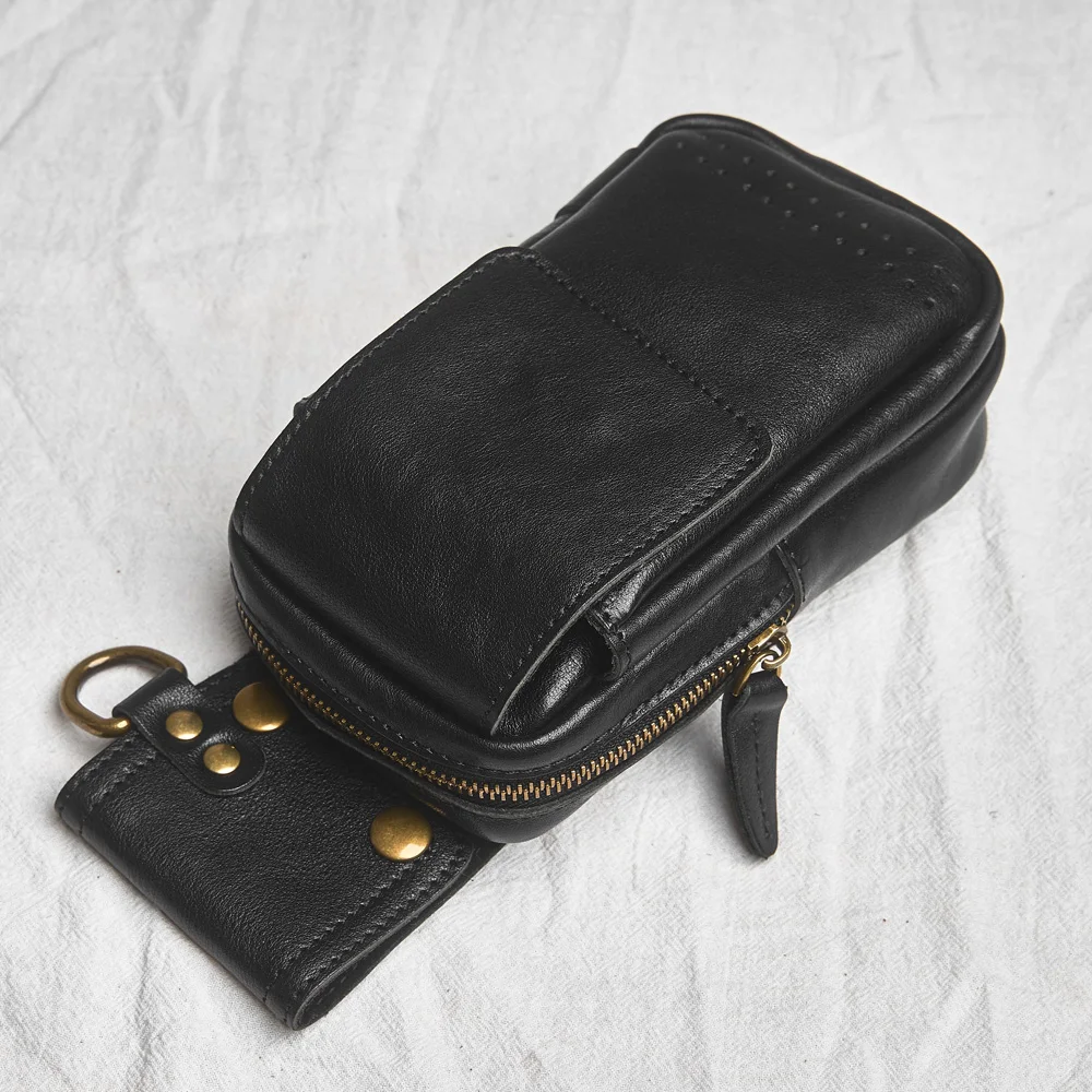 Nupugoo Echt leder Hüft tasche Herren Vintage Handy tasche Minit asche tragen Lederband mit Stift halter – Detail 14
