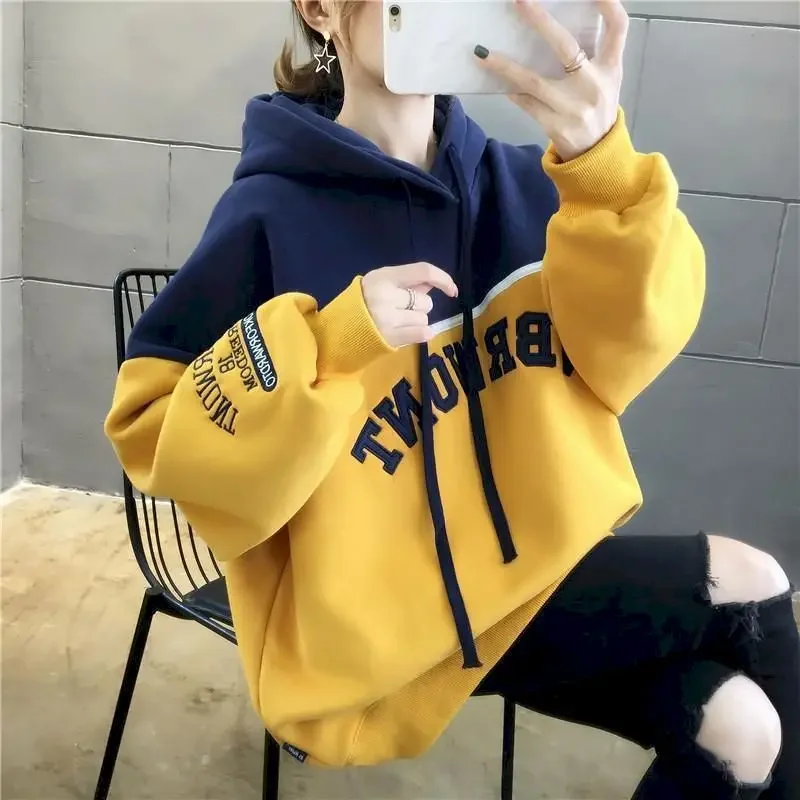 Spring Winter New Women\'s Hoodies Cotton Loose Korean Version Plus Velvet Hooded Jacket Large Size Long Sleeve Women Clothing