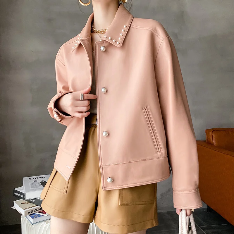 2023 New Fashion High Quality 100% Real Sheepskin Leather Coat Female Spring Autumn Genuine Leather Jackets Women Cuer