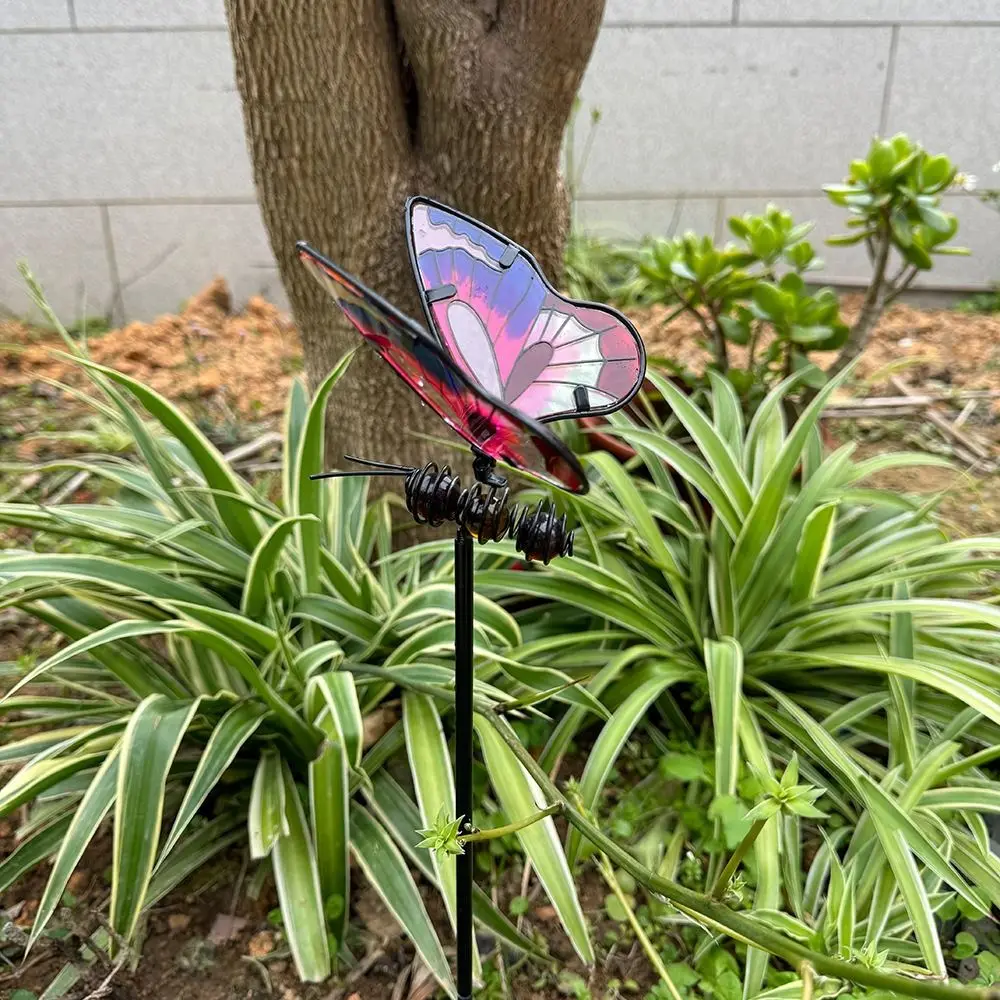 

Crafts Metal Dragonfly Garden Stake Creative Luminous Ground Stake Art Colorful Garden Pile Flower Pot