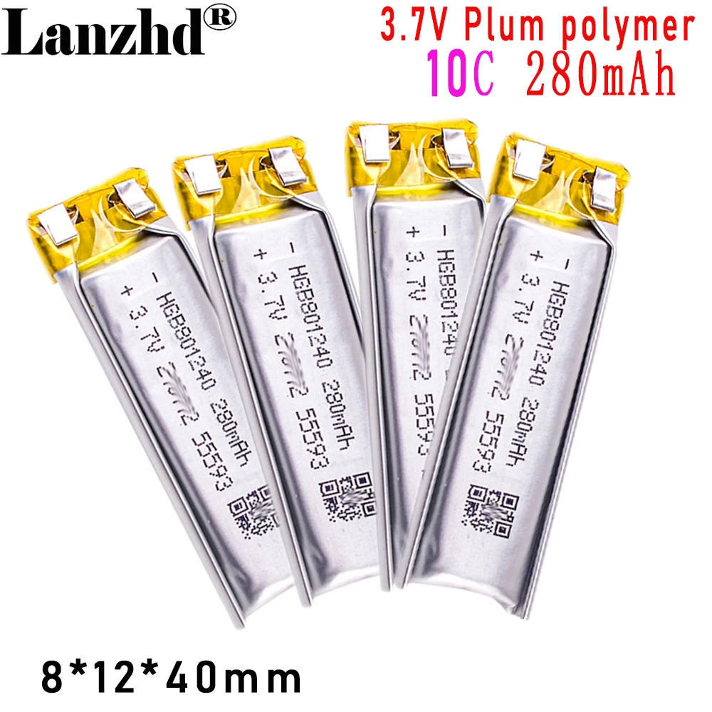 3.7V bateria litowo-polimerowa 801240 280mAh 10C DIY dla samolotów Bluetooth Beauty digital cell