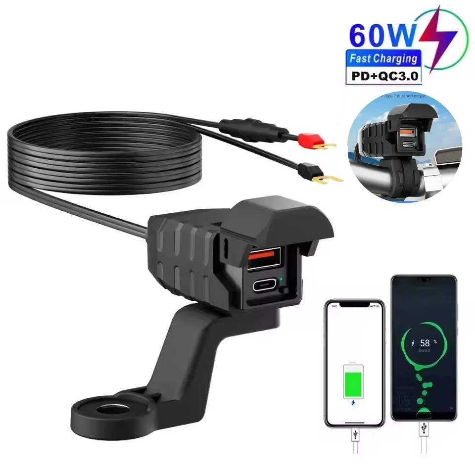 

Motorcycle Usb Fast Charge Socket PD QC3.0 Handlebar Quick Charger Adapter 12V Waterproof Motorcycle Phone Charger Power Outlet