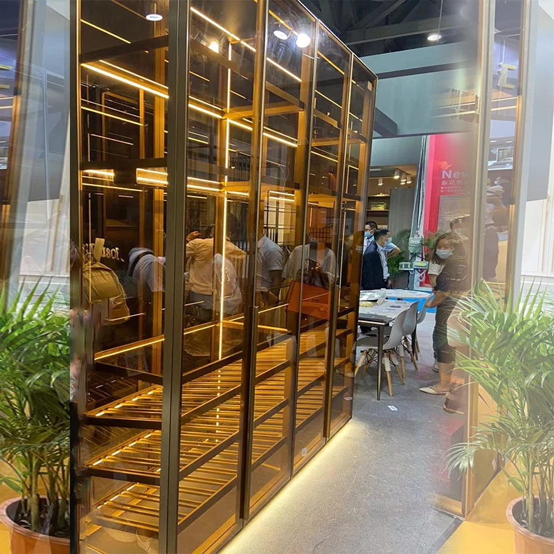 Aluminum alloy bookshelf storage, luxurious floor to ceiling bookshelf storage, handmade glass door display cabinet