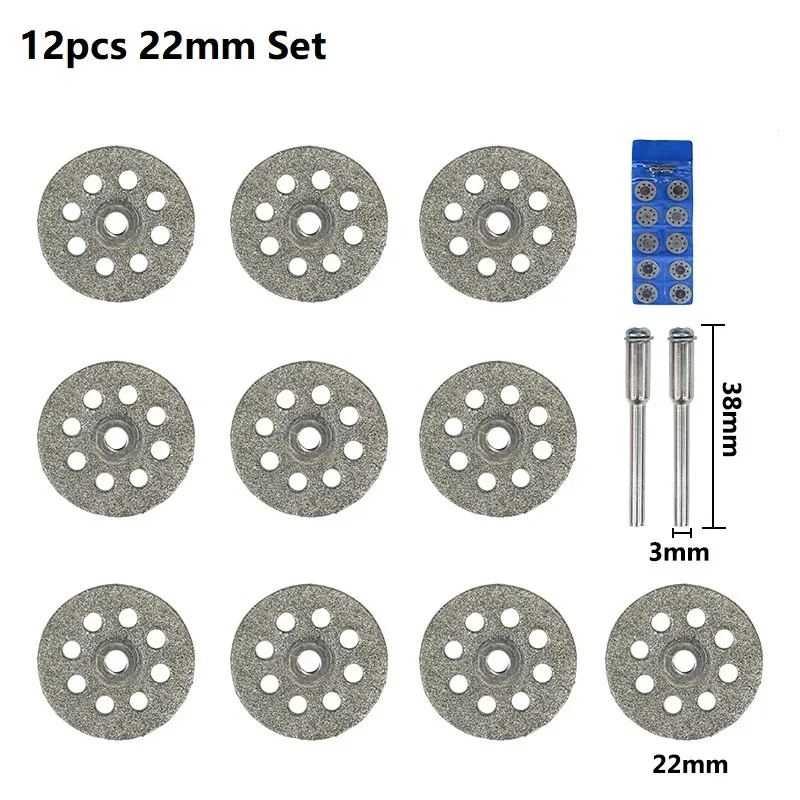 Diamond Saw Blade12 Pcs 20-30mm With 3 mm Mandrel for Dremel Rotary Tools Mini Cutting Disc Stone Glass Tile Cut Metal