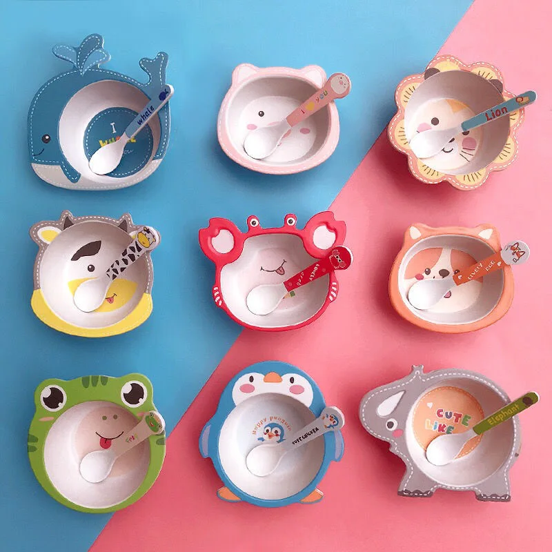 

Bamboo Fiber Baby Bowl Spoon Set Cute Cartoon Kids Tableware Eco-Friendly Toddler Feeding Bowls Non-Slip Soup Cereal Dish