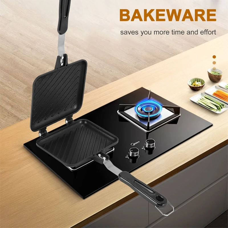 Grilled Sandwich Panini Maker,Bread Toast Breakfast Machine,Hot Sandwich Pan,Nonstick Aluminum Flip Pan,Kitchen Tool