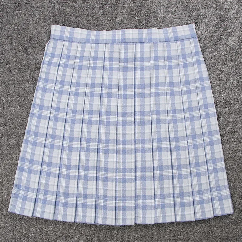 School Dresses Light Blue Plaid Pleated Skirt High Quality JK Uniform Skirt Students Anime Sailor Suit High Waist Short Skirts