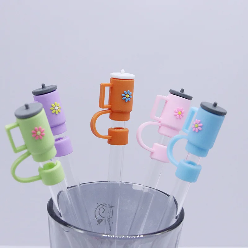 Straw Covers Cap Reusable Silicone Straw Toppers For Cup Leak-proof Dust Proof Straws Cover water bottle cover bag