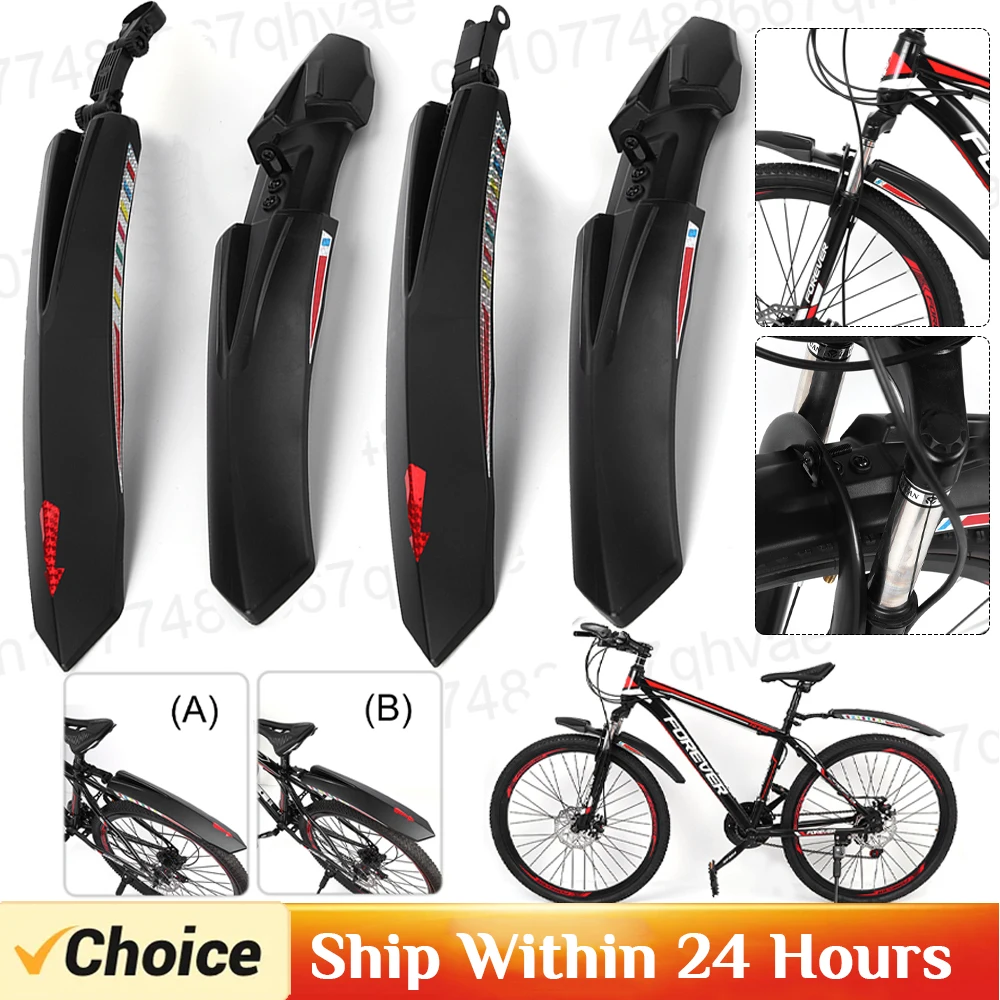 2Pcs Bicycle Splash Fenders with Reflective Stickers Front Rear Mud Guard Universal Mud Flaps for 26 27.5 29 Inch Bike