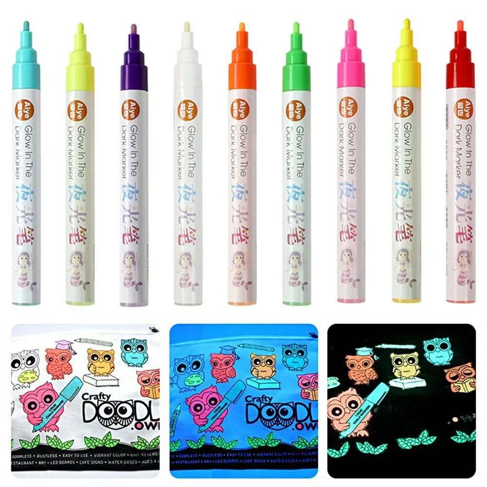 8 Colors Luminous Pen DIY Graffiti Glowing in The Dark Marker Pen Hand Painting Fluorescent Pen School Office Supplies