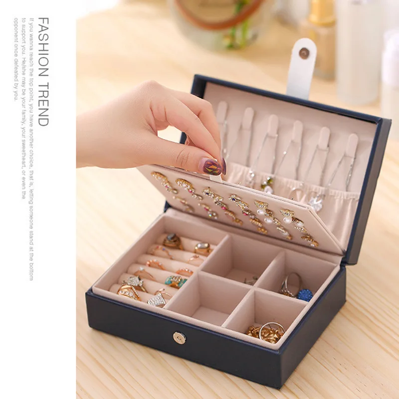 

Top Selling 2Layers PU Leather Jewellery Storage Earring Box Packaging Storage Display Case Organizer for Home Travel Girl Gift