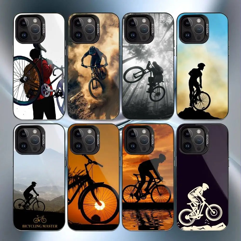 

Mountain Bike Bicycle Phone Case For iPhone17,16,15,14,13,12,11 Plus,Pro Max Black Candy Matte Shockproof Cover