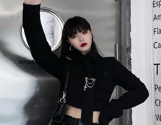 Tuta Emo Gothic Con Gonna E Camicia - Catene E Stile Punk Per Ragazze, Streetwear Harajuku Autunno, Nero Grunge - 4