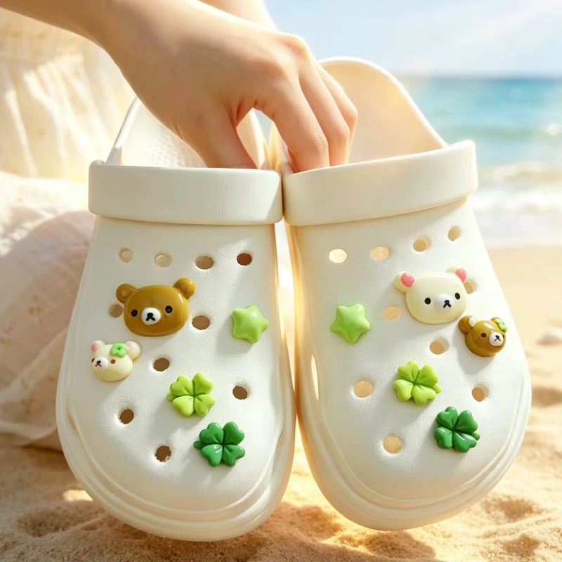 10PCS Cartoon Bear Star Series Shoe Charms Set with Buckles And Pins for Slide Sandals Garden Decorations Summer Accessory