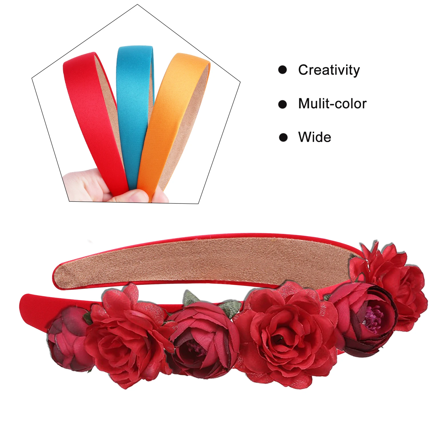 Colorful Satin Headband 1 Inch Hard Non-slip Headband DIY Hair Bands Plain Satin Headbands for Women,21 Colors