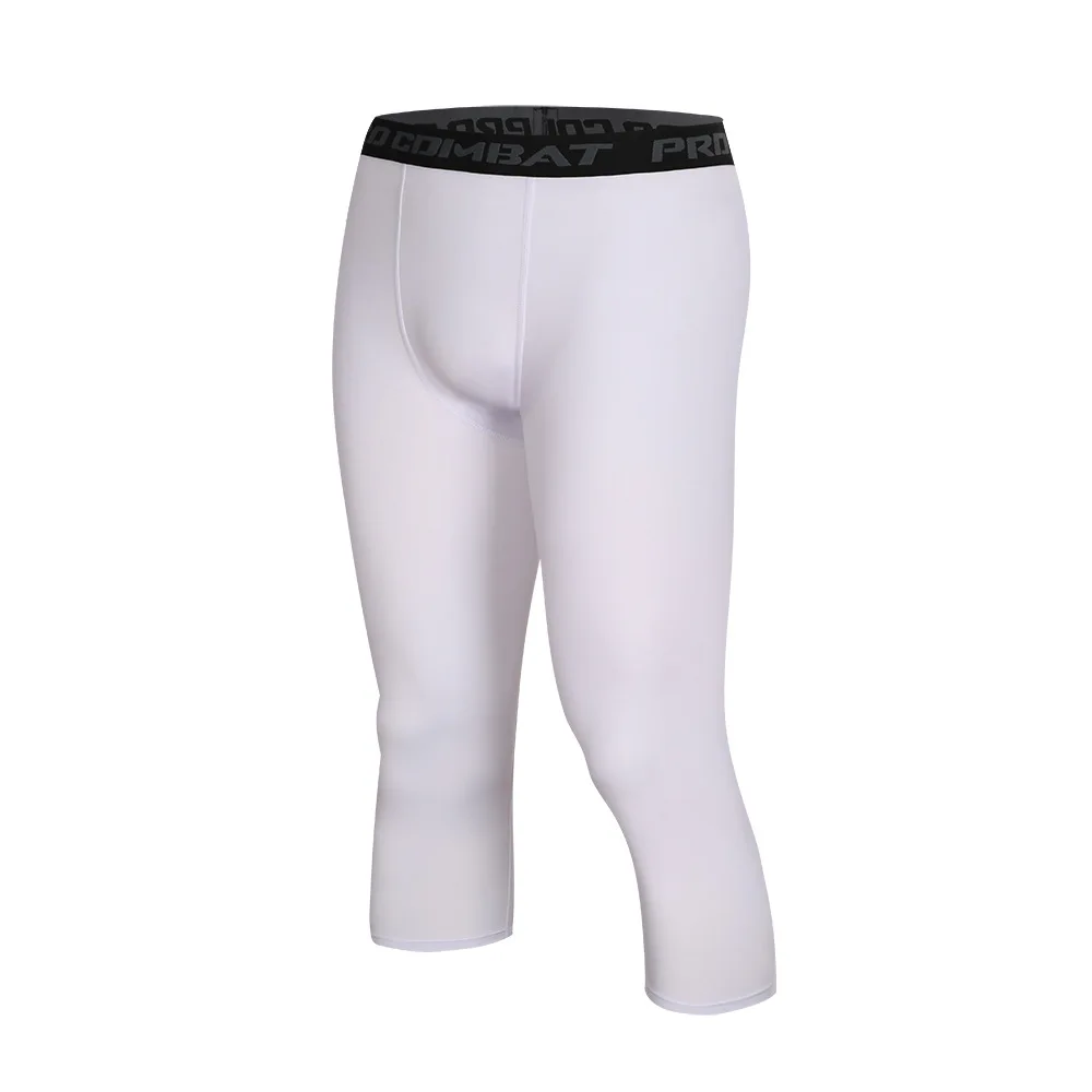 Collant da basket a 7 punti Sport da uomo Fitness Pantaloni da allenamento bianchi a cinque punti Leggings compressi ad alta elasticità ad asciugatura rapida