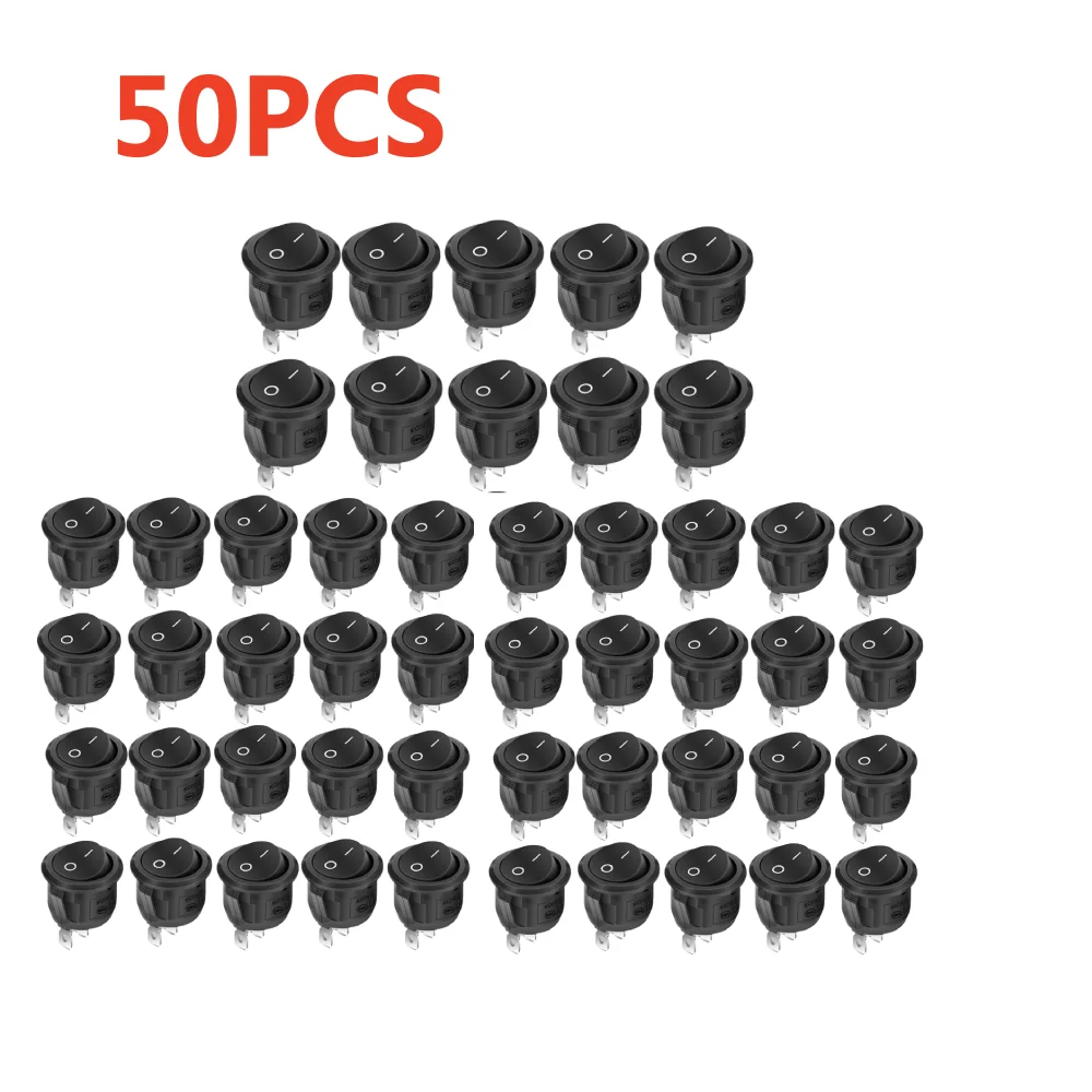 50/10 stuks Rocker Switch Zwart Aan/Uit 2-pins Mini Ronde Schakelaar 3A 250V 6A 125V 15MM Ronde Schakelaars voor Camper Auto Vrachtwagen Boot