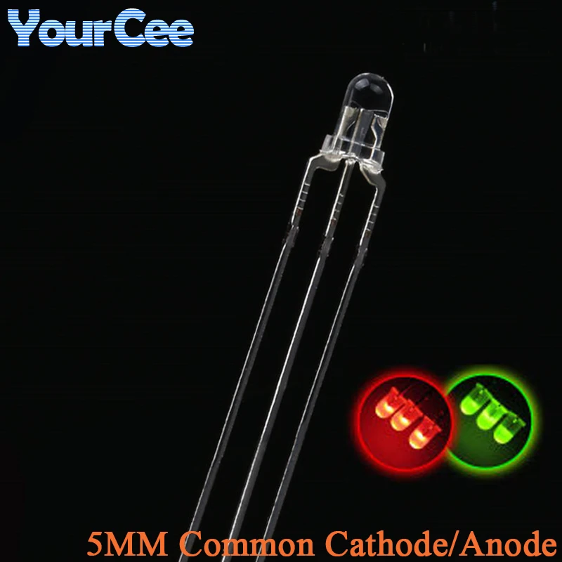 50Pcs 3mm F3 Clear LED Red Green Diode Common Cathode/Anode Indicator 2 Colors Lamp DIP