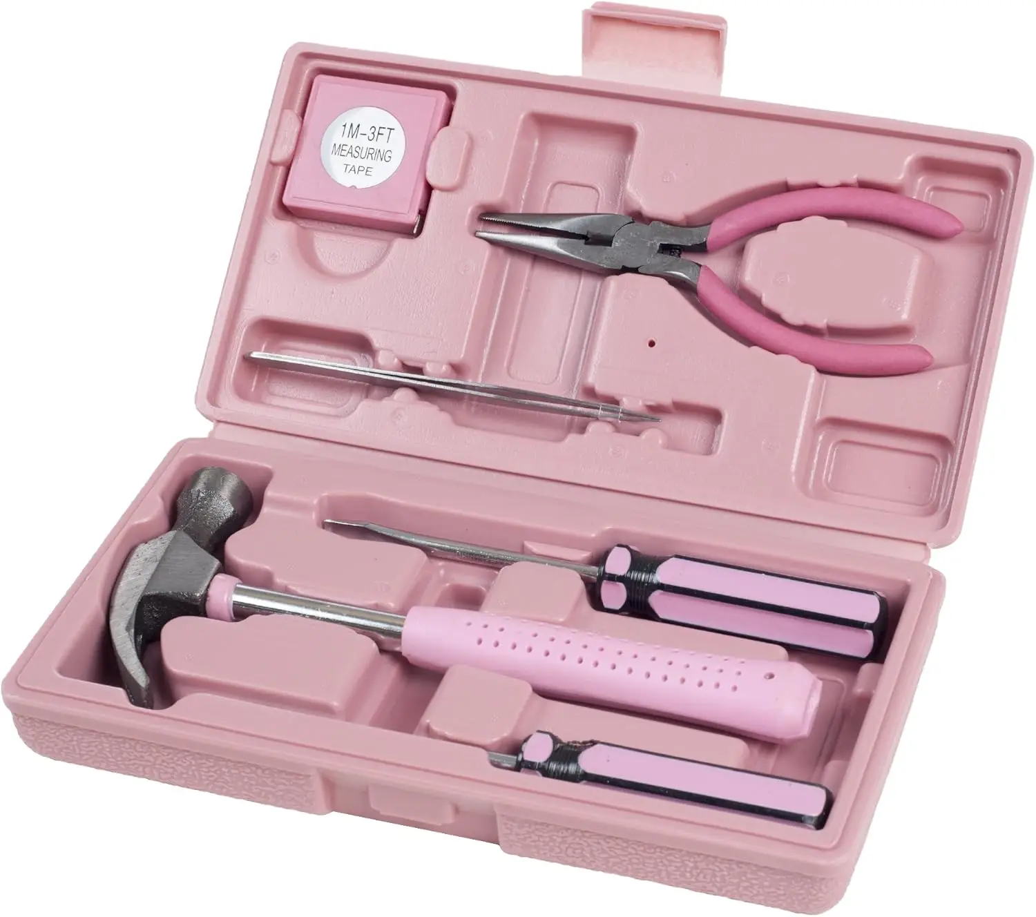 

7-Piece Handheld Tool Kit with Hammer, Screwdrivers, Pliers, Tweezers, Tape Measure